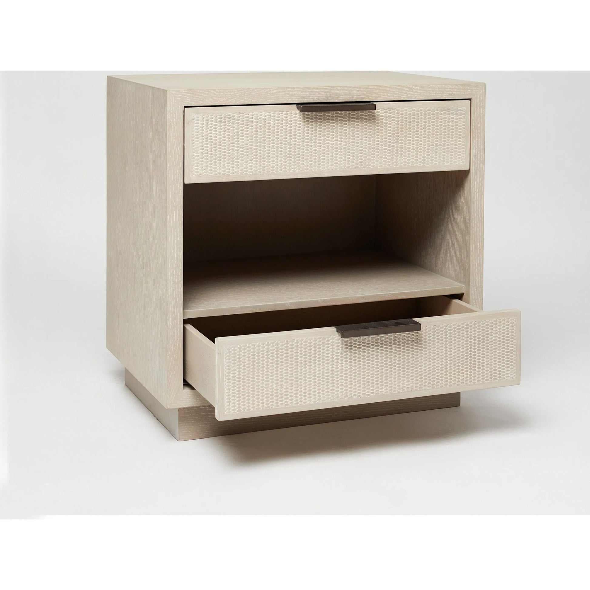 Holmes Bedside by Interlude Home in cliffside, vintage bronze. Made from oak, rattan, metal in a transitional style.