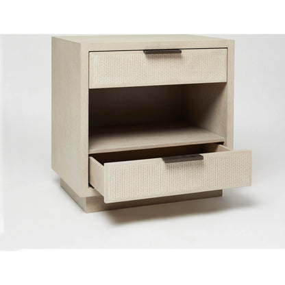 Holmes Bedside by Interlude Home in cliffside, vintage bronze. Made from oak, rattan, metal in a transitional style.