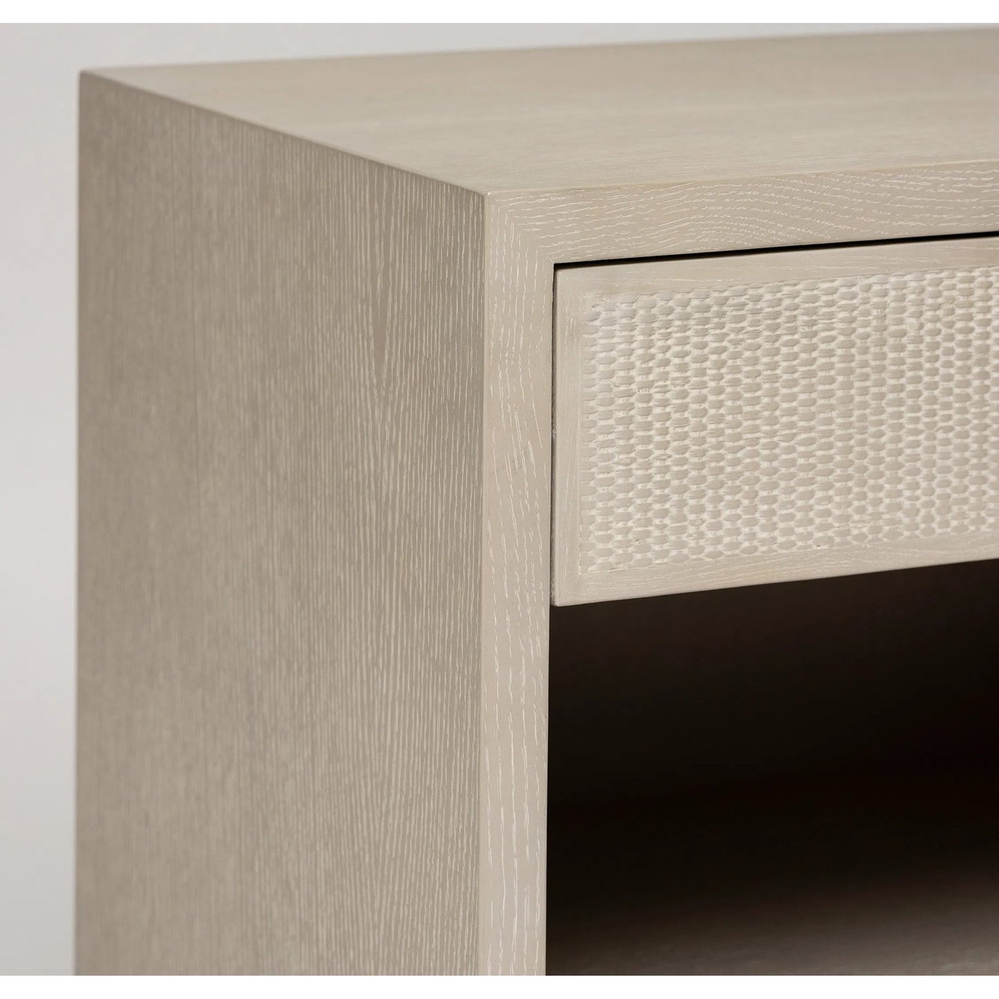 006 SI-2531112 | Closeup | Holmes Bedside by Interlude Home in cliffside, vintage bronze. Made from oak, rattan, metal in a transitional style.