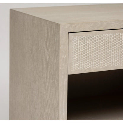 Holmes Bedside by Interlude Home in cliffside, vintage bronze. Made from oak, rattan, metal in a transitional style.