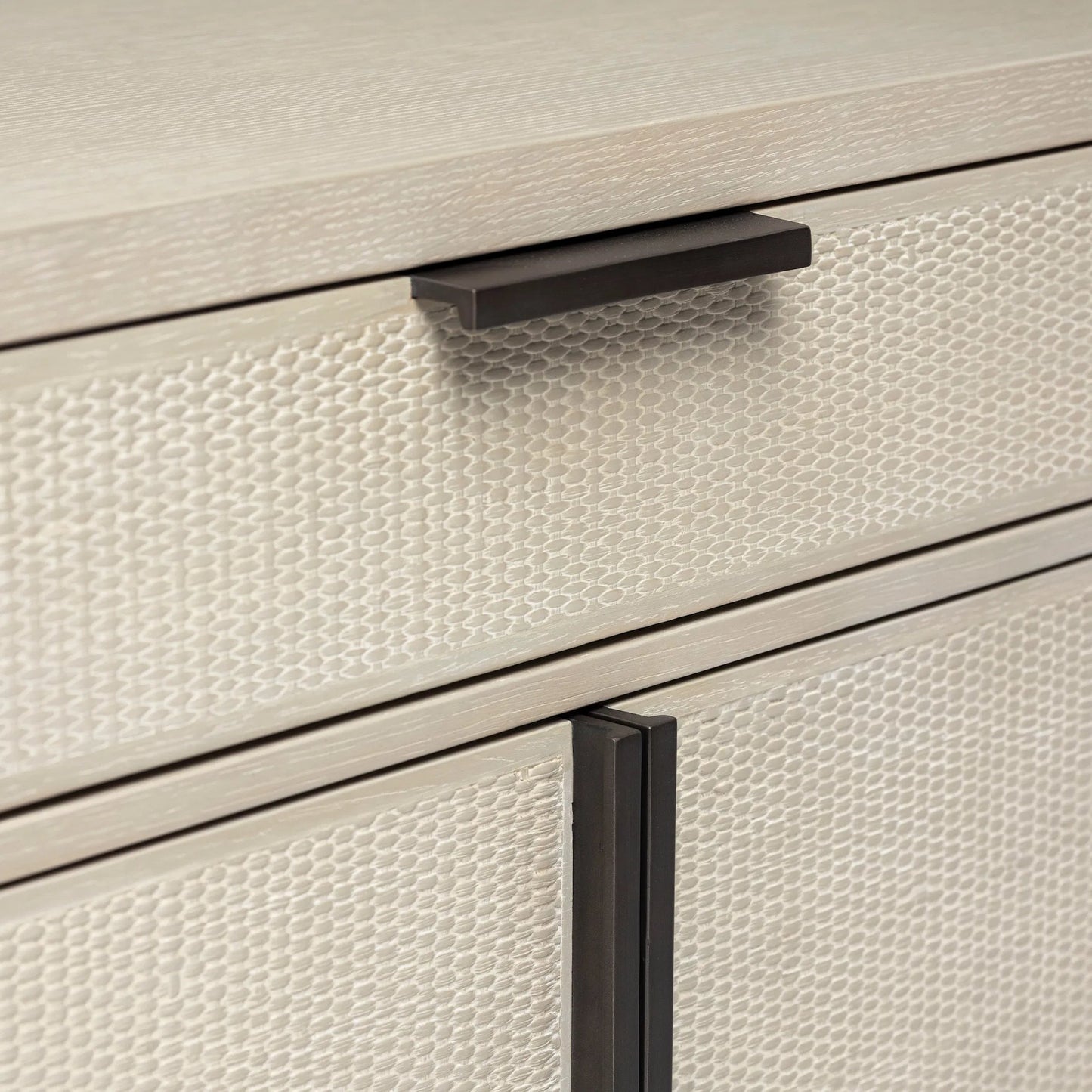 005 SI-2531113 | Closeup | Holmes Occasional Chest by Interlude Home in cliffside, vintage bronze. Made from oak, rattan, metal in a transitional style.