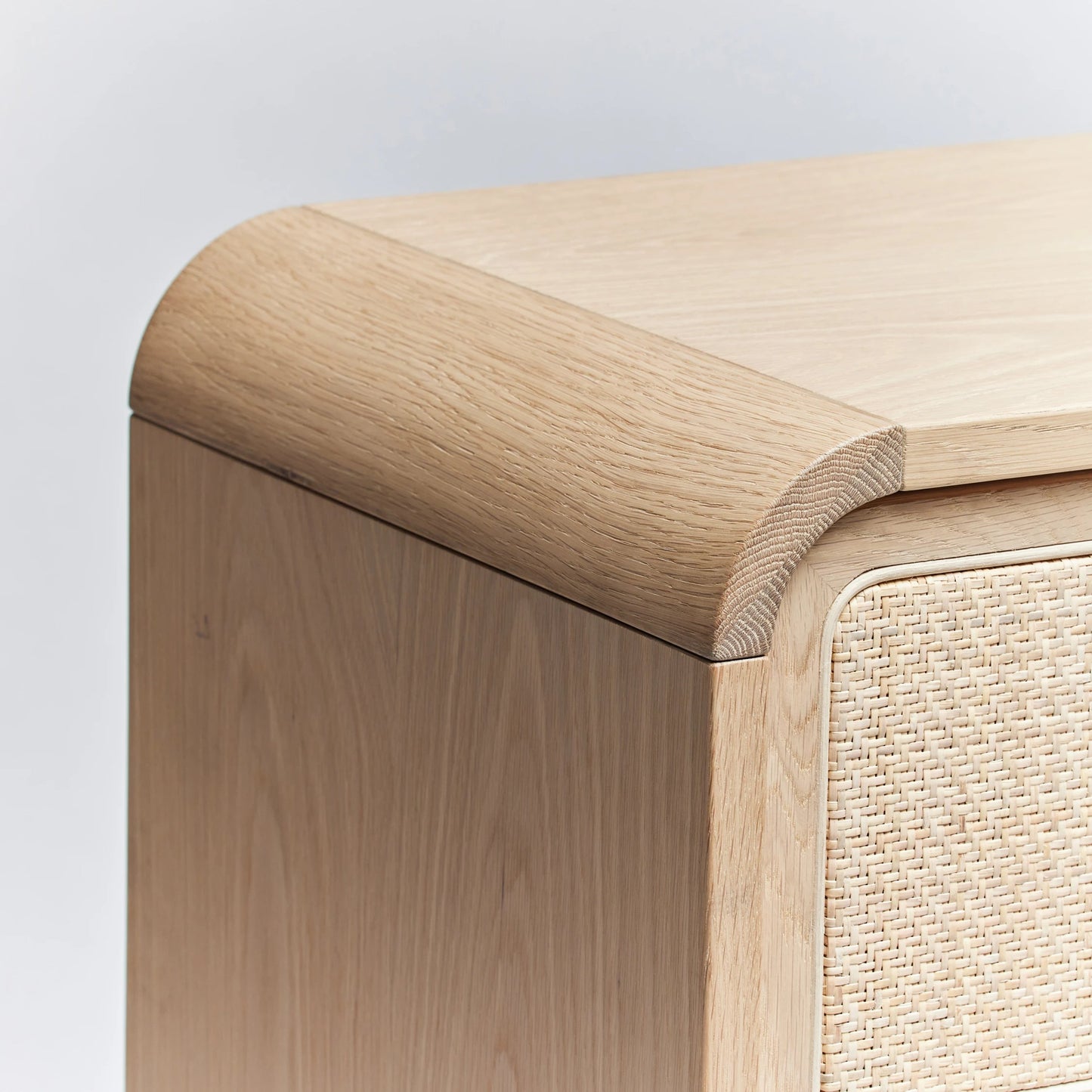 007 SI-2130787 | Closeup | Marsh 6 Drawer Chest by Interlude Home in pale natural, blonde, dark antique bronze. Made from oak, rattan, metal in a cottage & farmhouse style.