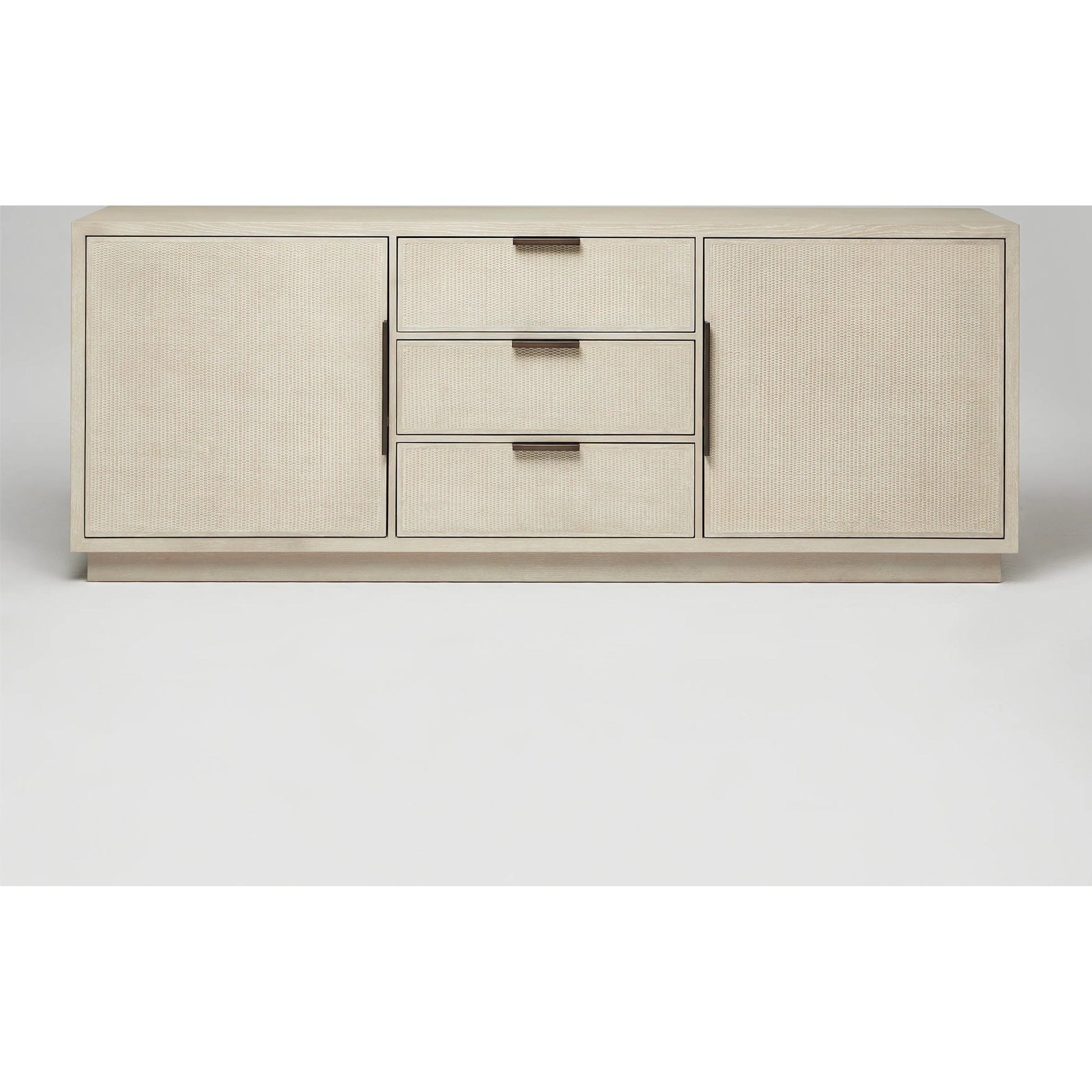 Holmes Credenza by Interlude Home in warm grey. Made from oak in a transitional style.