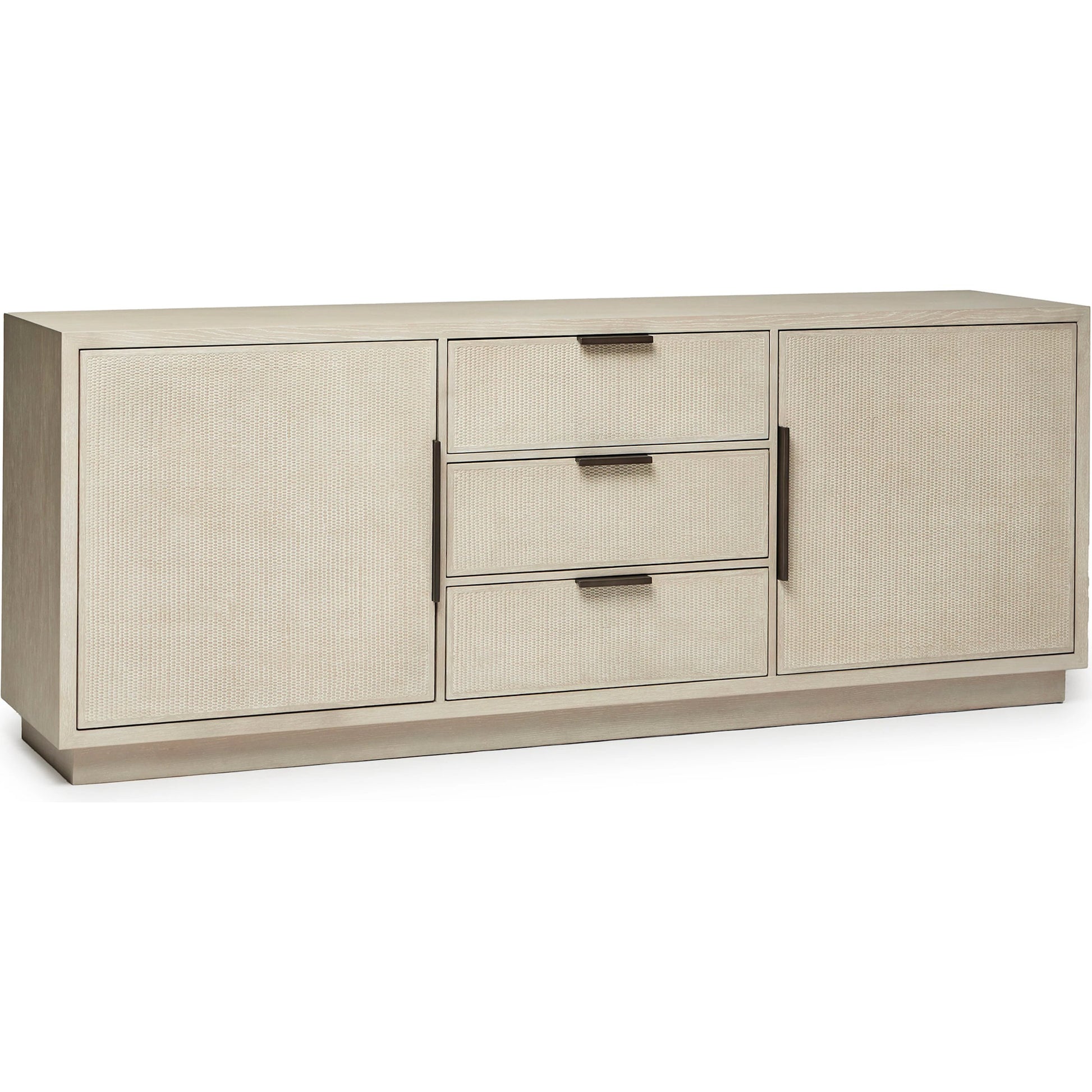 Holmes Credenza by Interlude Home in warm grey. Made from oak in a transitional style.