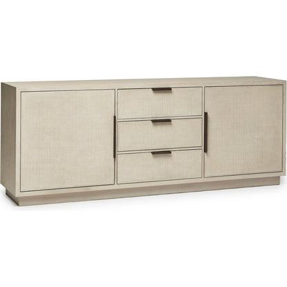 Holmes Credenza by Interlude Home in warm grey. Made from oak in a transitional style.