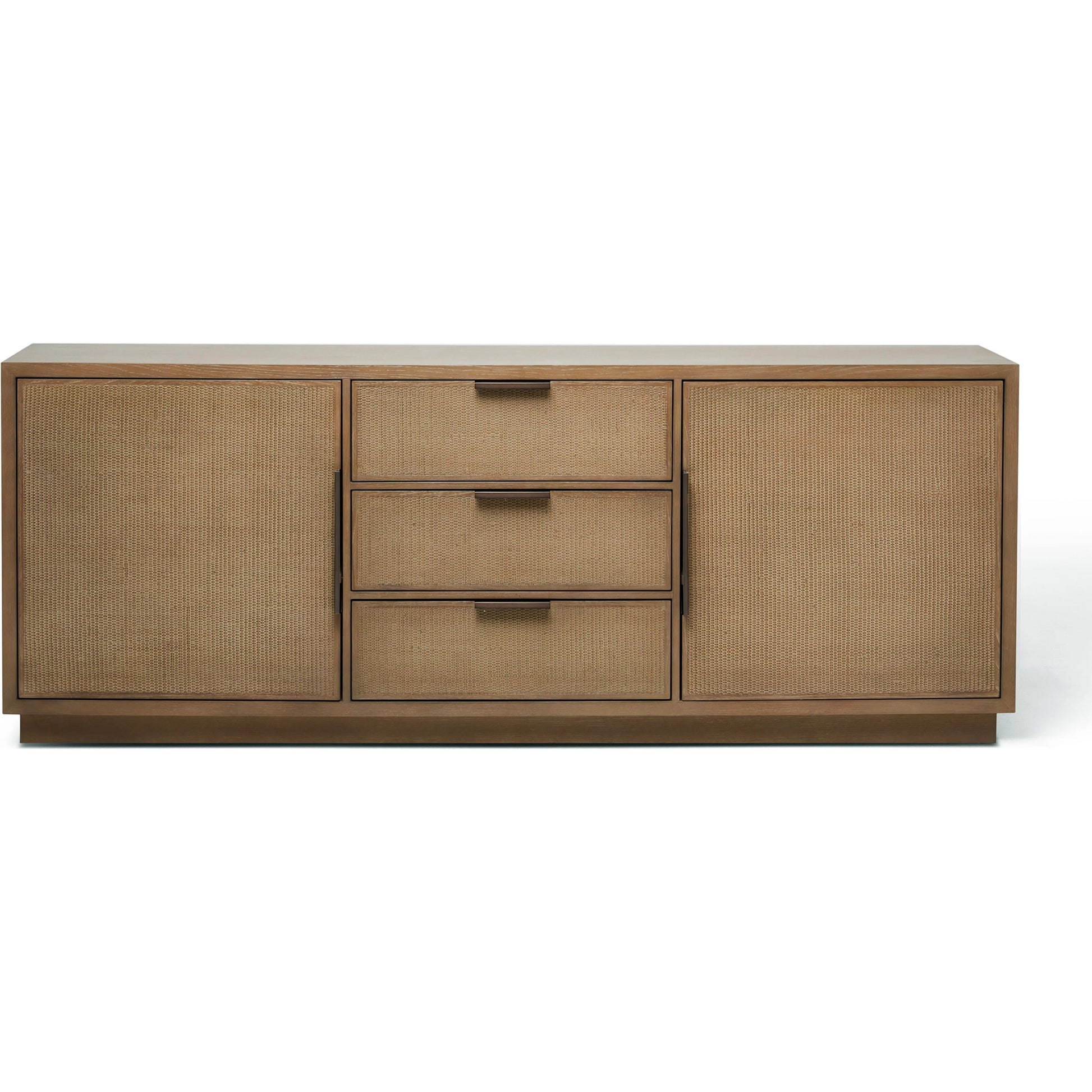 Holmes Credenza by Interlude Home in warm grey. Made from oak in a transitional style.