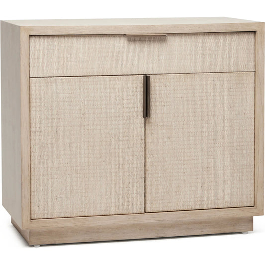 Harperly Occasional Chest by Interlude Home in washed taupe, satin aged bronze. Made from wood, raffia, metal in a transitional style.