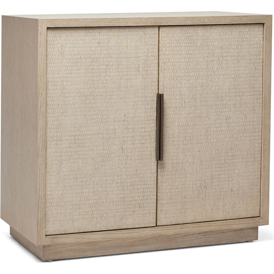 Harperly Bar Cabinet by Interlude Home in warm grey and washed taupe, satin aged bronze. Made from wood, raffia, metal in a unique style.