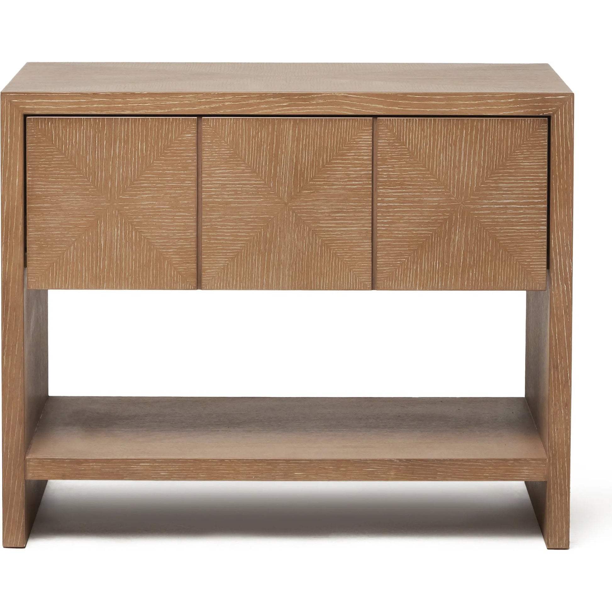 Lowell Bedside by Interlude Home in warm grey and harvest. Made from oak in a transitional style.