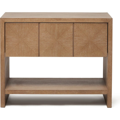 Lowell Bedside by Interlude Home in warm grey and harvest. Made from oak in a transitional style.