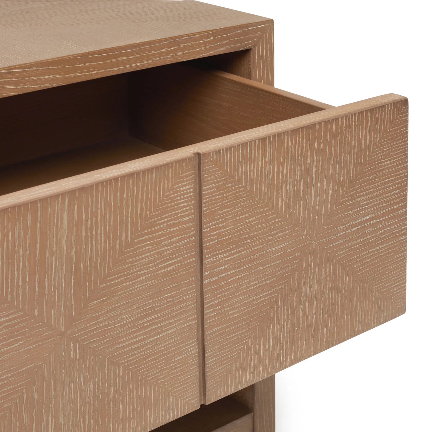 003 SI-2256503 | Closeup | Lowell Bedside by Interlude Home in warm grey and harvest. Made from oak in a transitional style.