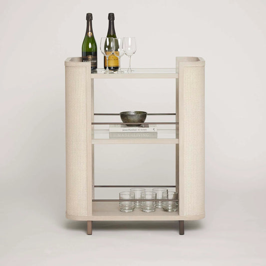Holmes Bar Cart by Interlude Home in cliffside, classic bronze, clear. Made from oak, metal, glass in a unique style.