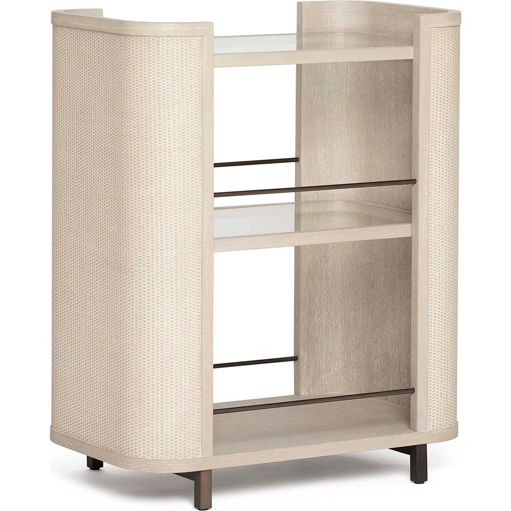 Holmes Bar Cart by Interlude Home in cliffside, classic bronze, clear. Made from oak, metal, glass in a transitional style.