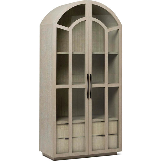 Claudine Glass Door Cabinet by Interlude Home. Made from oak, rattan, aluminum in a unique style.