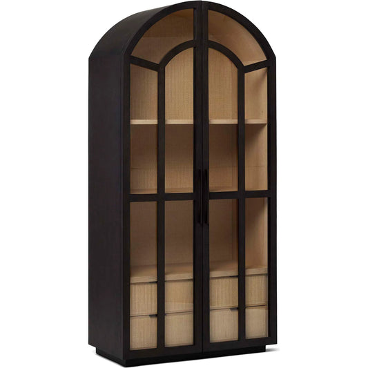 Claudine Glass Door Cabinet by Interlude Home. Made from oak, rattan, aluminum in a unique style.