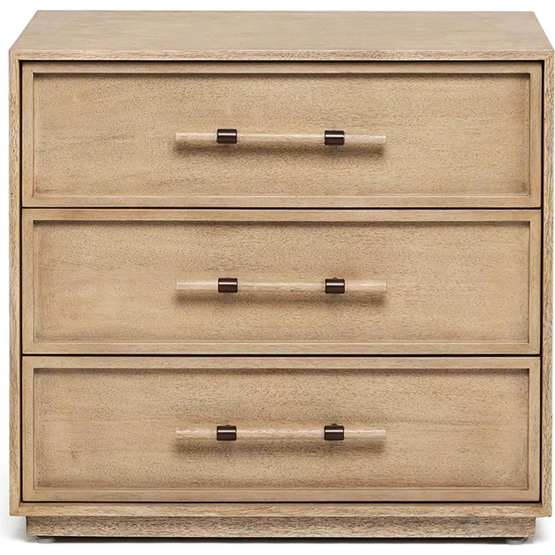 Clement Small Bedside Chest by Interlude Home in washed taupe, brushed brass. Made from mahogany, faux horn, metal in a transitional style.