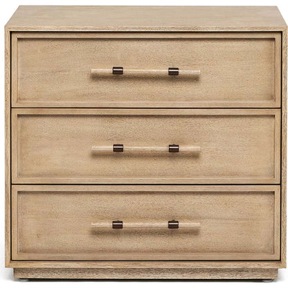 Clement Small Bedside Chest by Interlude Home in washed taupe, brushed brass. Made from mahogany, faux horn, metal in a transitional style.