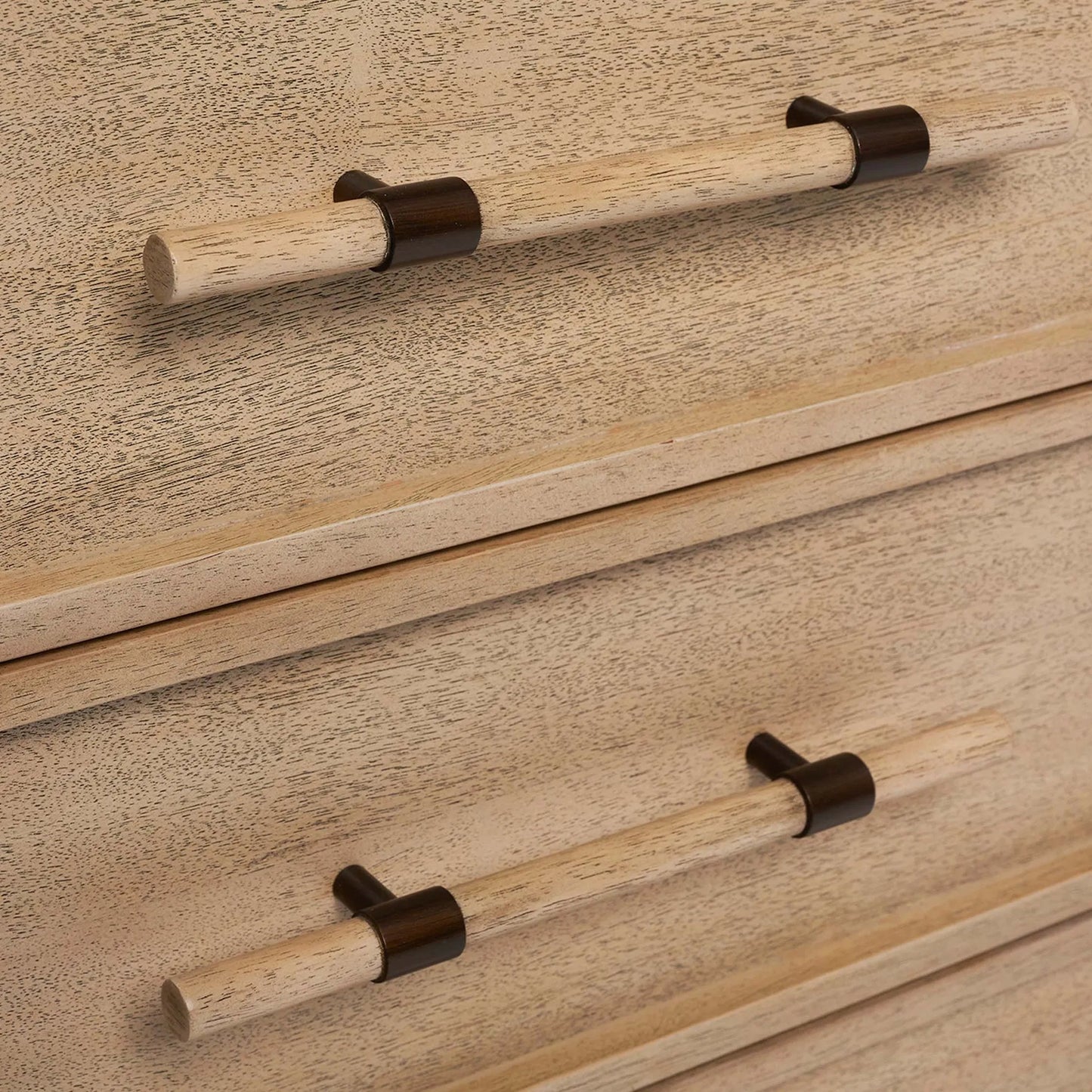 004 SI-2374517 | Closeup | Clement Small Bedside Chest by Interlude Home in washed taupe, brushed brass. Made from mahogany, faux horn, metal in a transitional style.