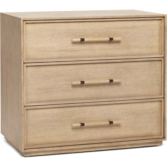 Clement 3 Drawer Chest by Interlude Home in washed taupe, brushed brass. Made from mahogany, faux horn, metal in a unique style.