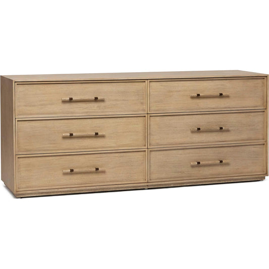 Clement 6 Drawer Chest by Interlude Home in washed taupe, brushed brass. Made from mahogany, faux horn, metal in a unique style.