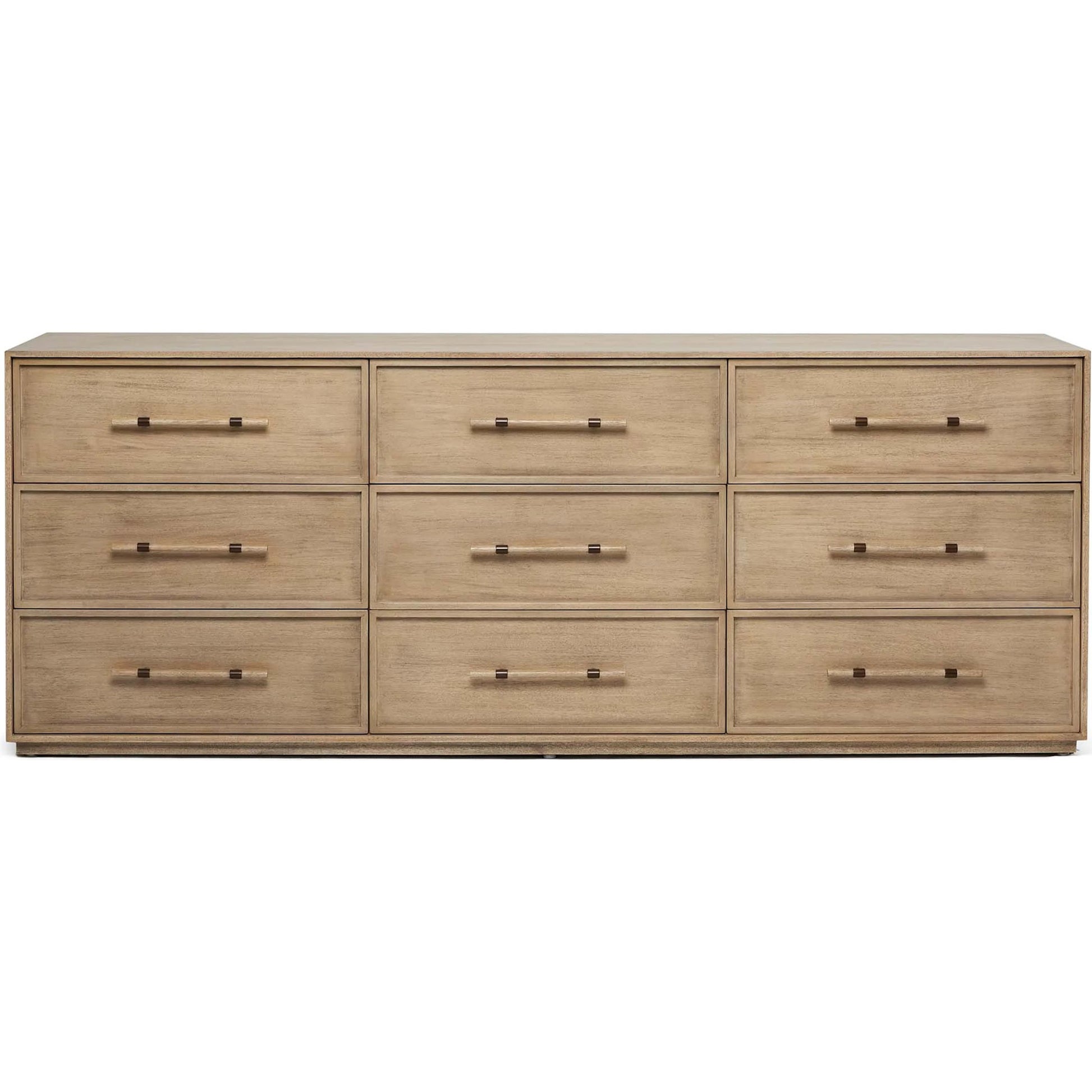 Clement 9 Drawer Chest by Interlude Home in washed taupe, brushed brass. Made from mahogany, faux horn, metal in a transitional style.