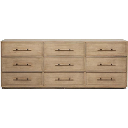 Clement 9 Drawer Chest by Interlude Home in washed taupe, brushed brass. Made from mahogany, faux horn, metal in a transitional style.