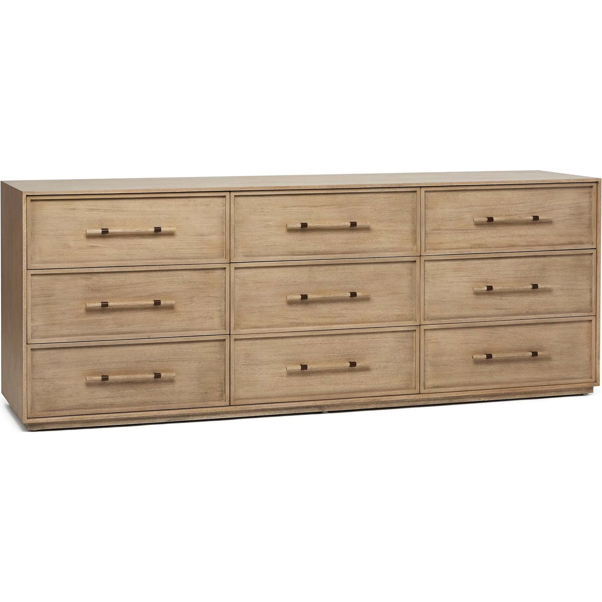 Clement 9 Drawer Chest by Interlude Home in washed taupe, brushed brass. Made from mahogany, faux horn, metal in a transitional style.