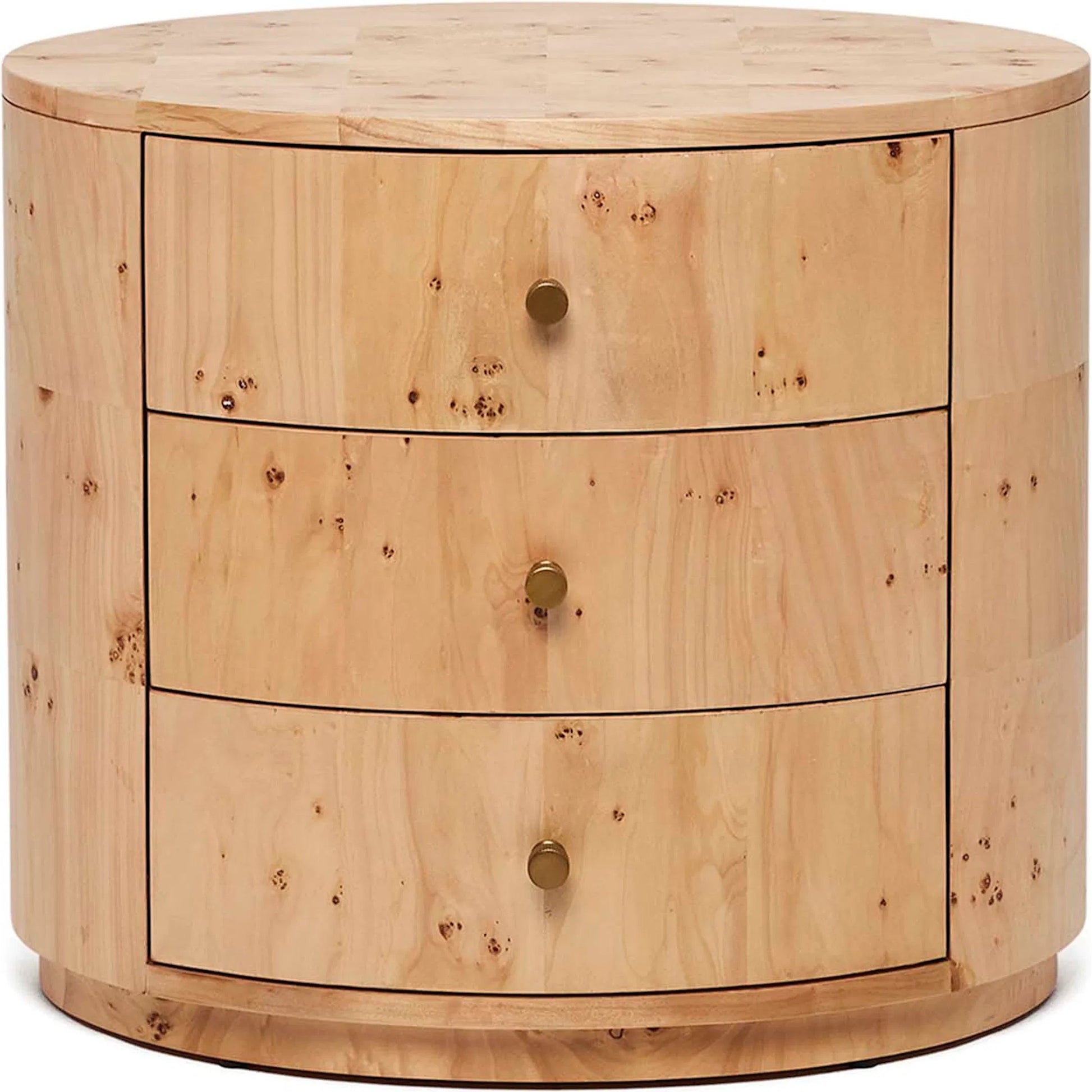 Blaine Bedside Chest by Interlude Home in canyon, golden bronze. Made from burl, metal in a transitional style.