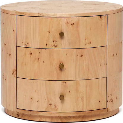 Blaine Bedside Chest by Interlude Home in canyon, golden bronze. Made from burl, metal in a transitional style.
