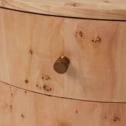 Blaine Bedside Chest by Interlude Home in canyon, golden bronze. Made from burl, metal in a transitional style.