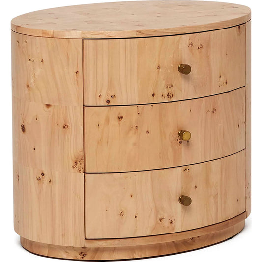 Blaine Bedside Chest by Interlude Home in canyon, golden bronze. Made from burl, metal in a unique style.