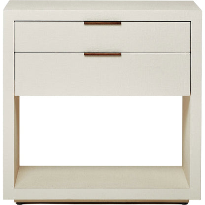 Montaigne Tall Bedside Chest by Interlude Home. Made from wood, faux linen, metal in a transitional style.