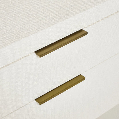 Montaigne Tall Bedside Chest by Interlude Home. Made from wood, faux linen, metal in a transitional style.