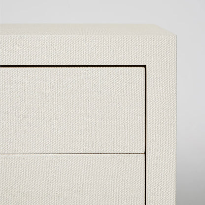 Montaigne Tall Bedside Chest by Interlude Home. Made from wood, faux linen, metal in a transitional style.