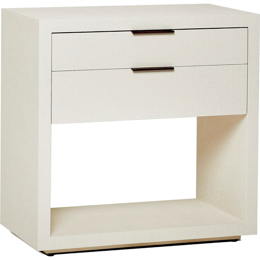 Montaigne Tall Bedside Chest by Interlude Home. Made from wood, faux linen, metal in a transitional style.