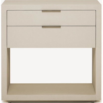 Montaigne Tall Bedside Chest by Interlude Home. Made from wood, faux linen, metal in a transitional style.