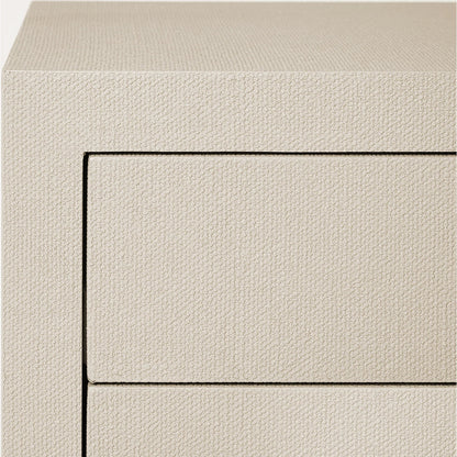 Montaigne Tall Bedside Chest by Interlude Home. Made from wood, faux linen, metal in a transitional style.