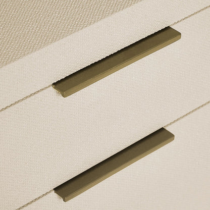 Montaigne Tall Bedside Chest by Interlude Home. Made from wood, faux linen, metal in a transitional style.