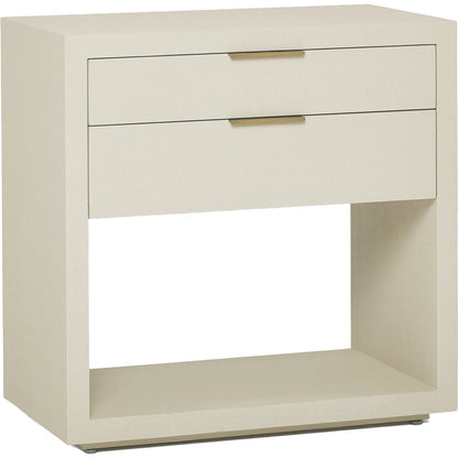 Montaigne Tall Bedside Chest by Interlude Home. Made from wood, faux linen, metal in a transitional style.