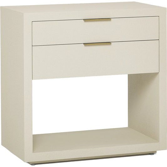 Montaigne Tall Bedside Chest by Interlude Home. Made from wood, faux linen, metal in a transitional style.