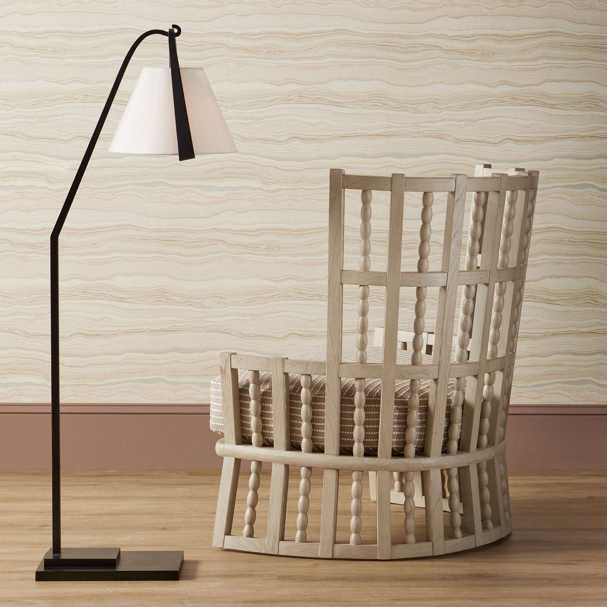 Frey Floor Lamp by Currey and Company in satin black, brushed brown. Made from metal in a modern style.