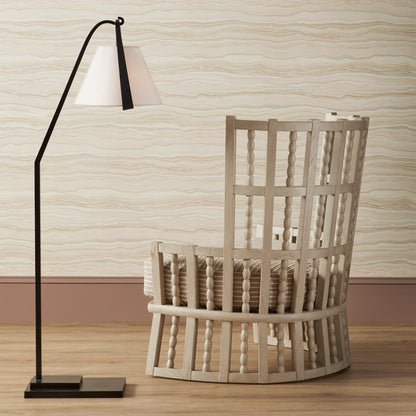 Frey Floor Lamp by Currey and Company in satin black, brushed brown. Made from metal in a modern style.