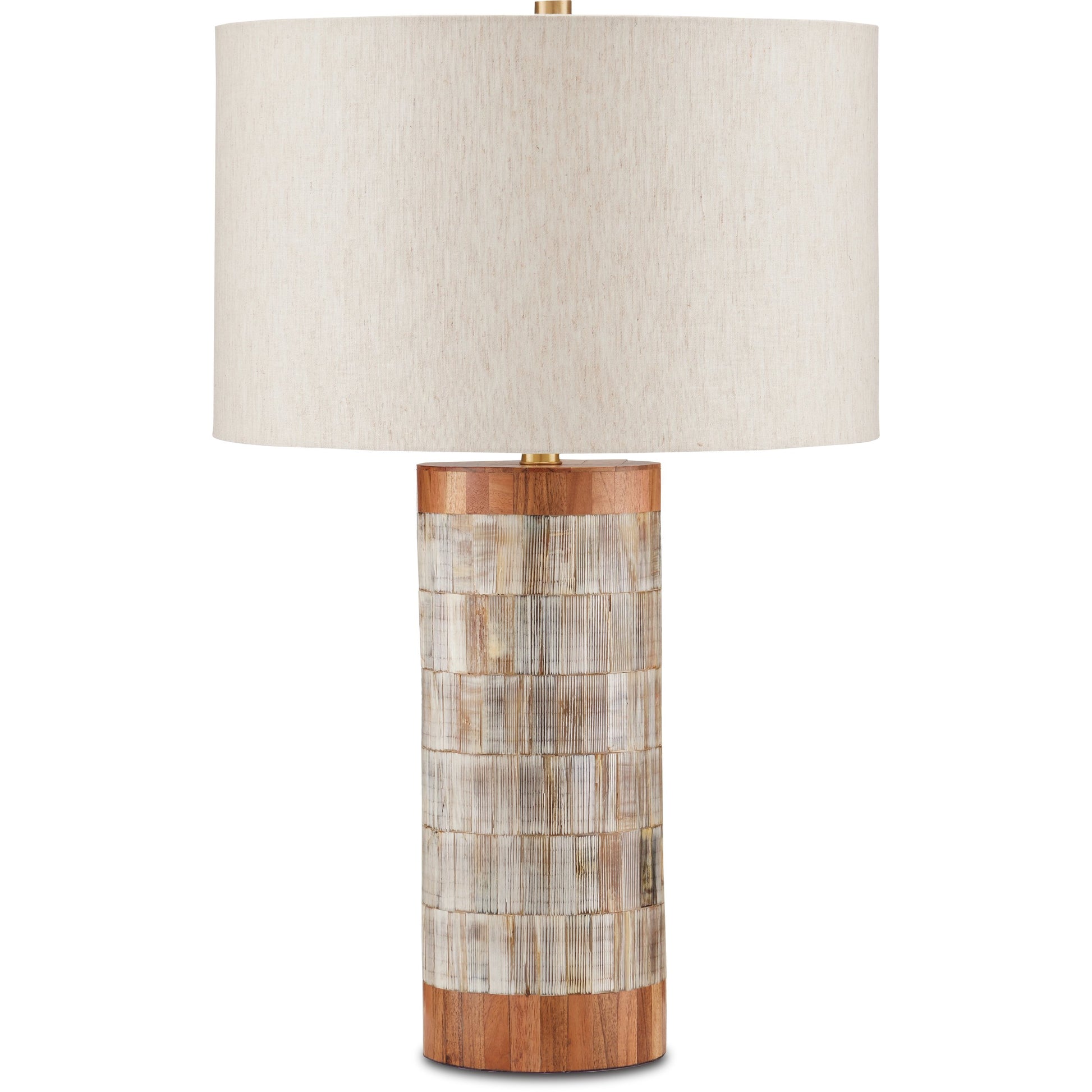 Hyson Table Lamp by Currey and Company in natural, brass. Made from wood, horn, composite, engineered hardwood, metal in a modern style.