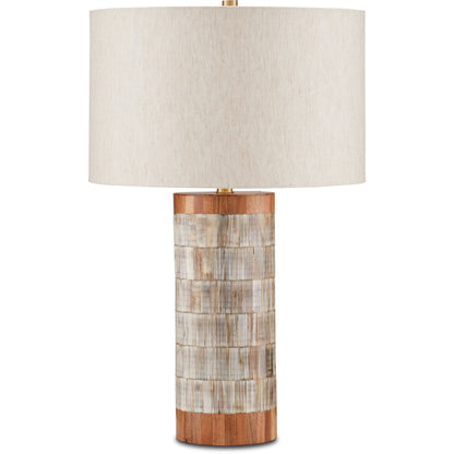 Hyson Table Lamp by Currey and Company in natural, brass. Made from wood, horn, composite, engineered hardwood, metal in a modern style.