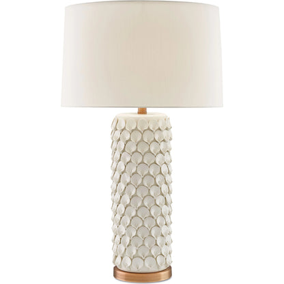Calla Lily Table Lamp by Currey and Company in cream, antique brass. Made from ceramic, metal in a coastal style.