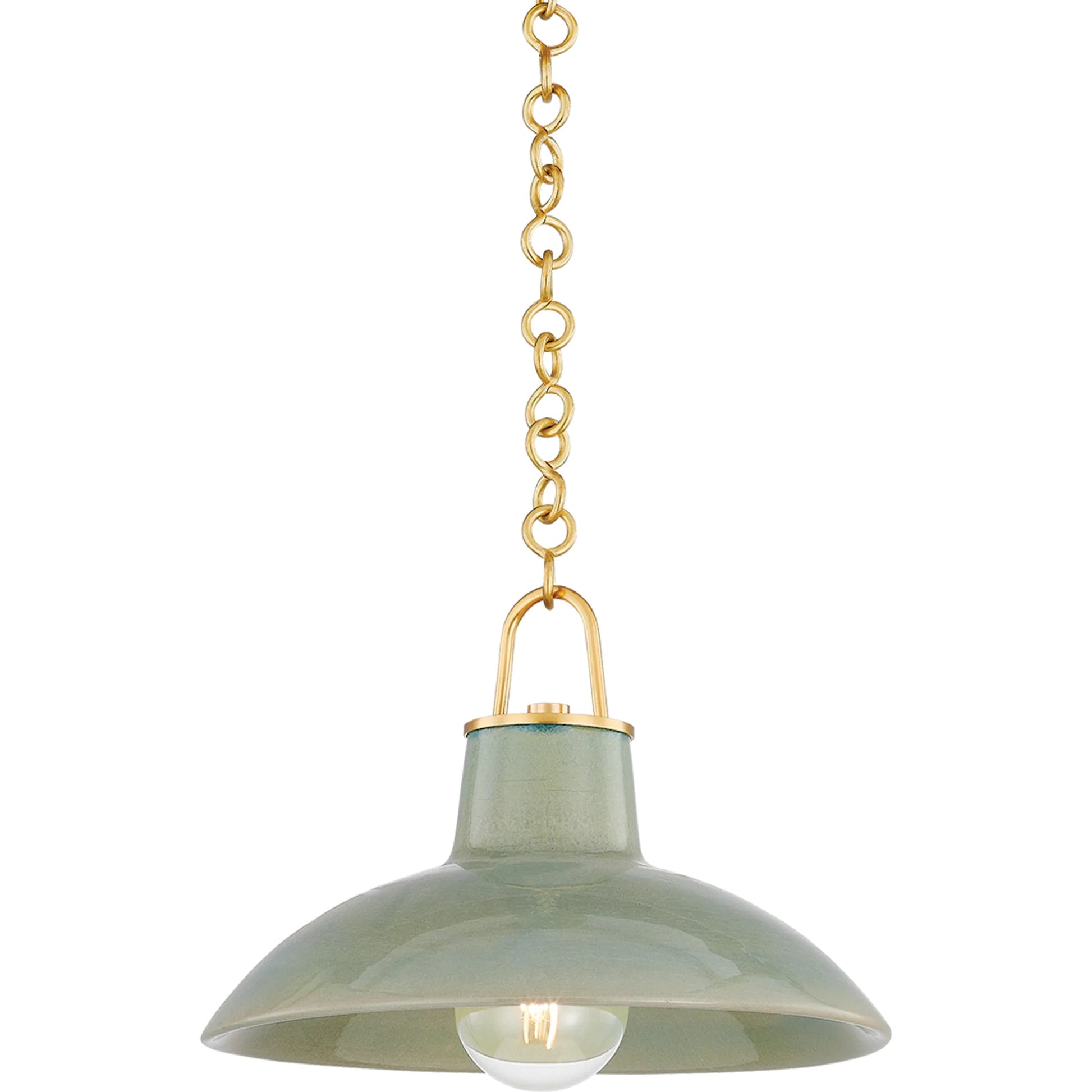 Pottersville Pendant by Hudson Valley in distressed bronze, ceramic ivory crackle. Made from ceramic in a unique style.