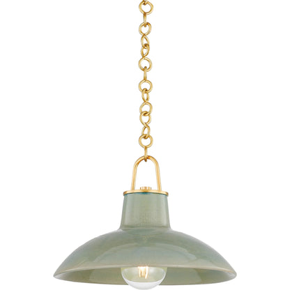 Pottersville Pendant by Hudson Valley in distressed bronze, ceramic ivory crackle. Made from ceramic in a unique style.