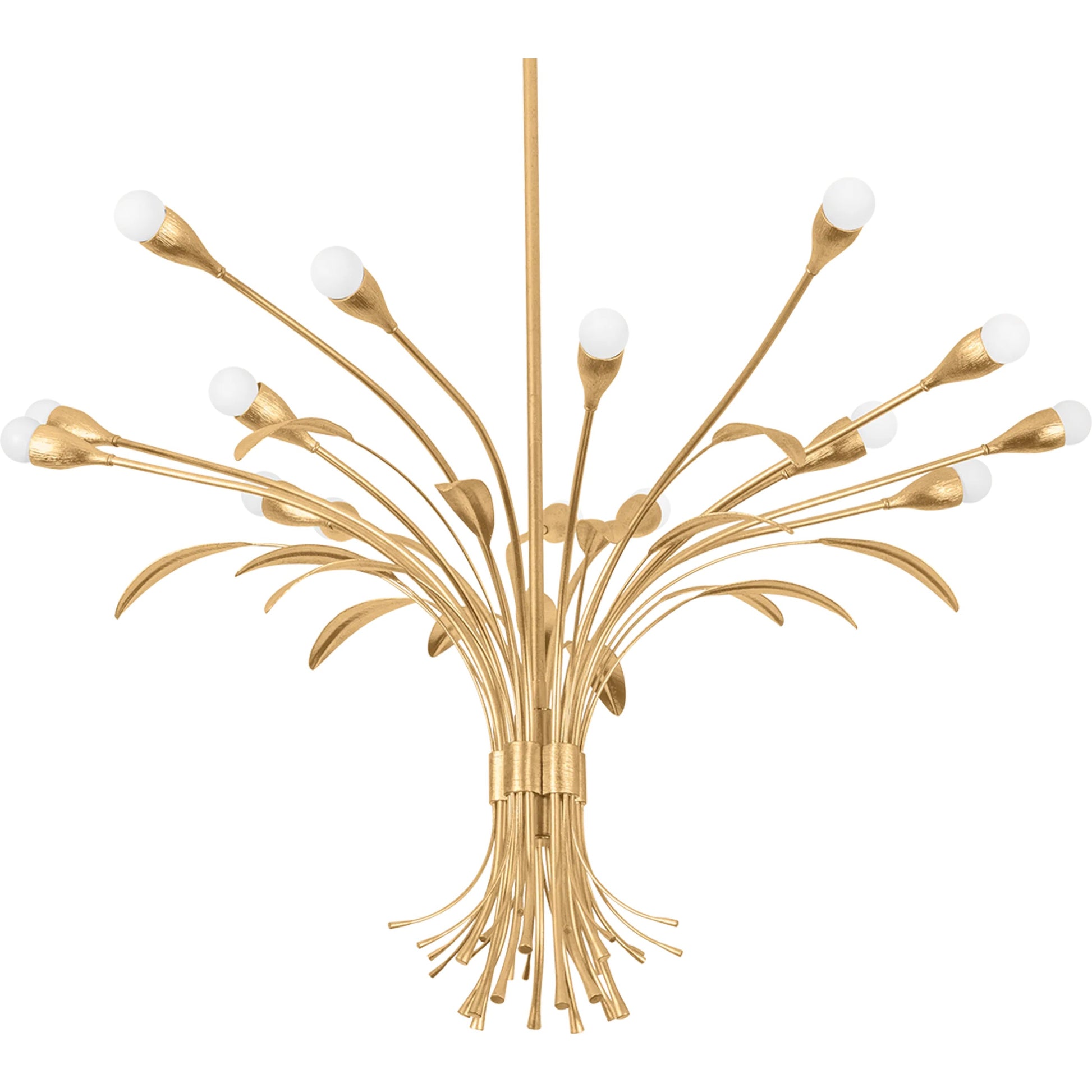 Bilston Chandelier by Hudson Valley in vintage gold leaf. Made from iron in a unique style.