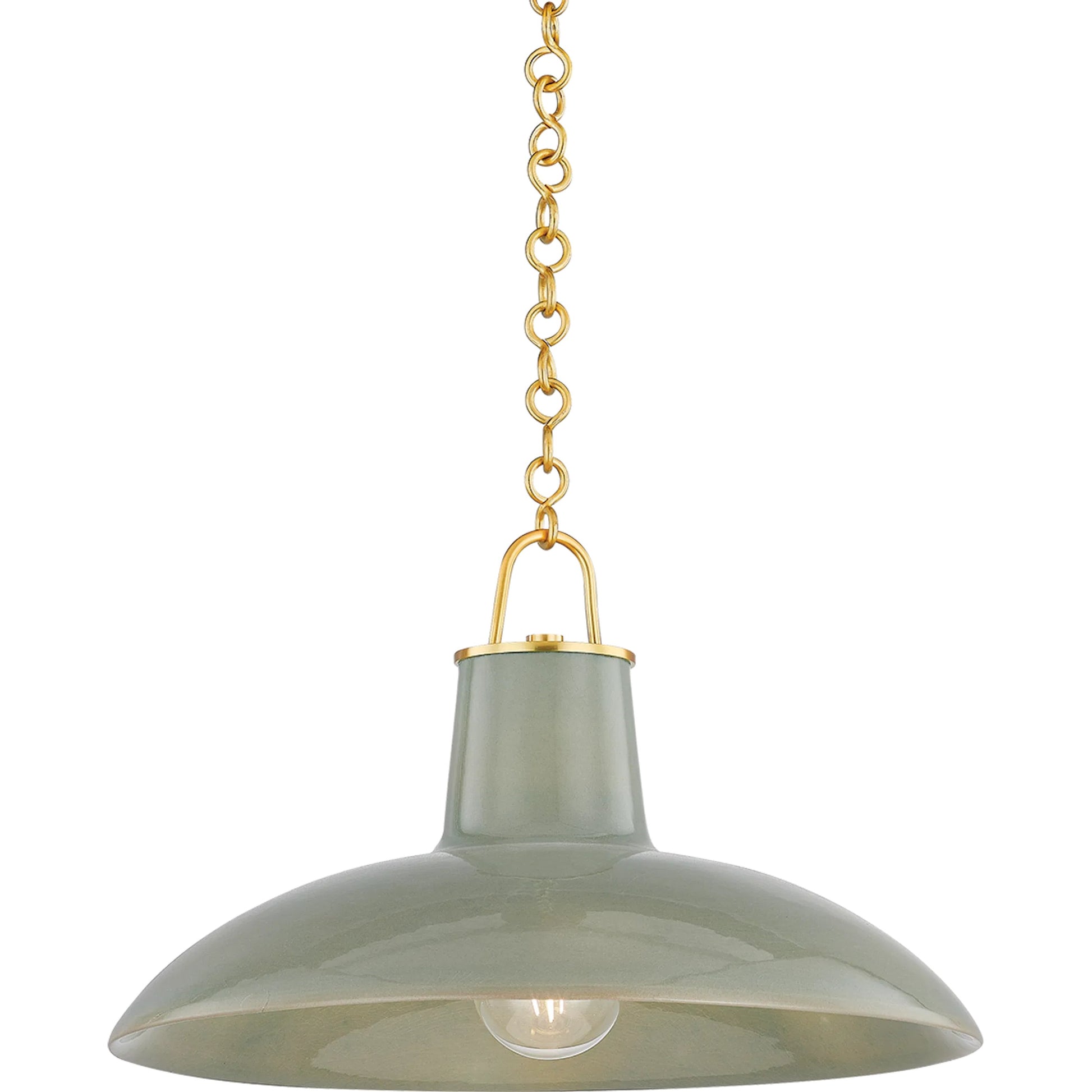 Pottersville Pendant by Hudson Valley in distressed bronze, ceramic ivory crackle. Made from ceramic in a unique style.