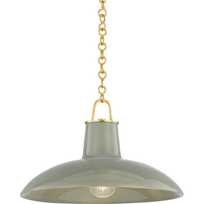 Pottersville Pendant by Hudson Valley in distressed bronze, ceramic ivory crackle. Made from ceramic in a unique style.